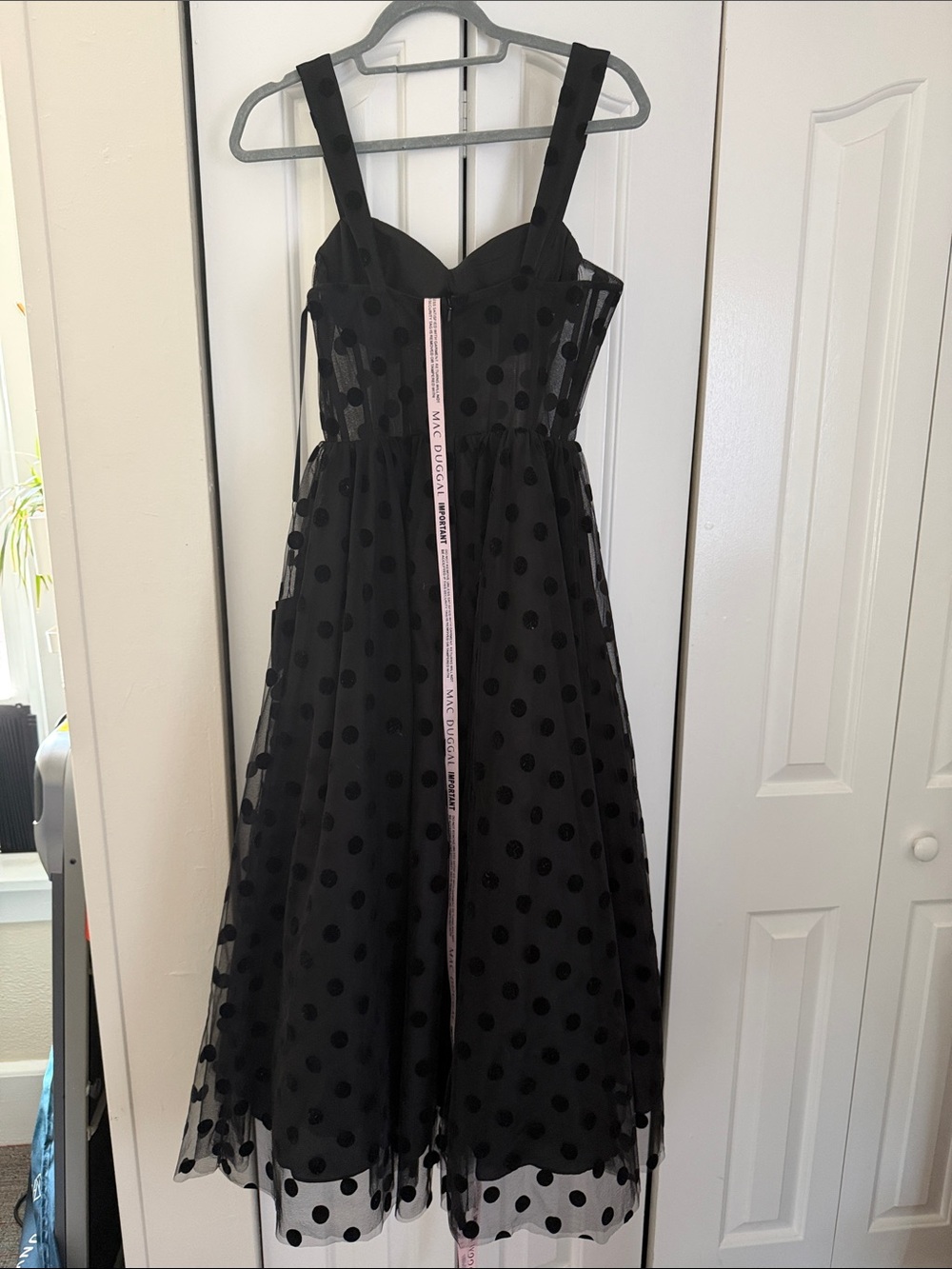 Mac Duggal Black Polka Dot Tulle Midi Dress NWT - Picture 4 of 5